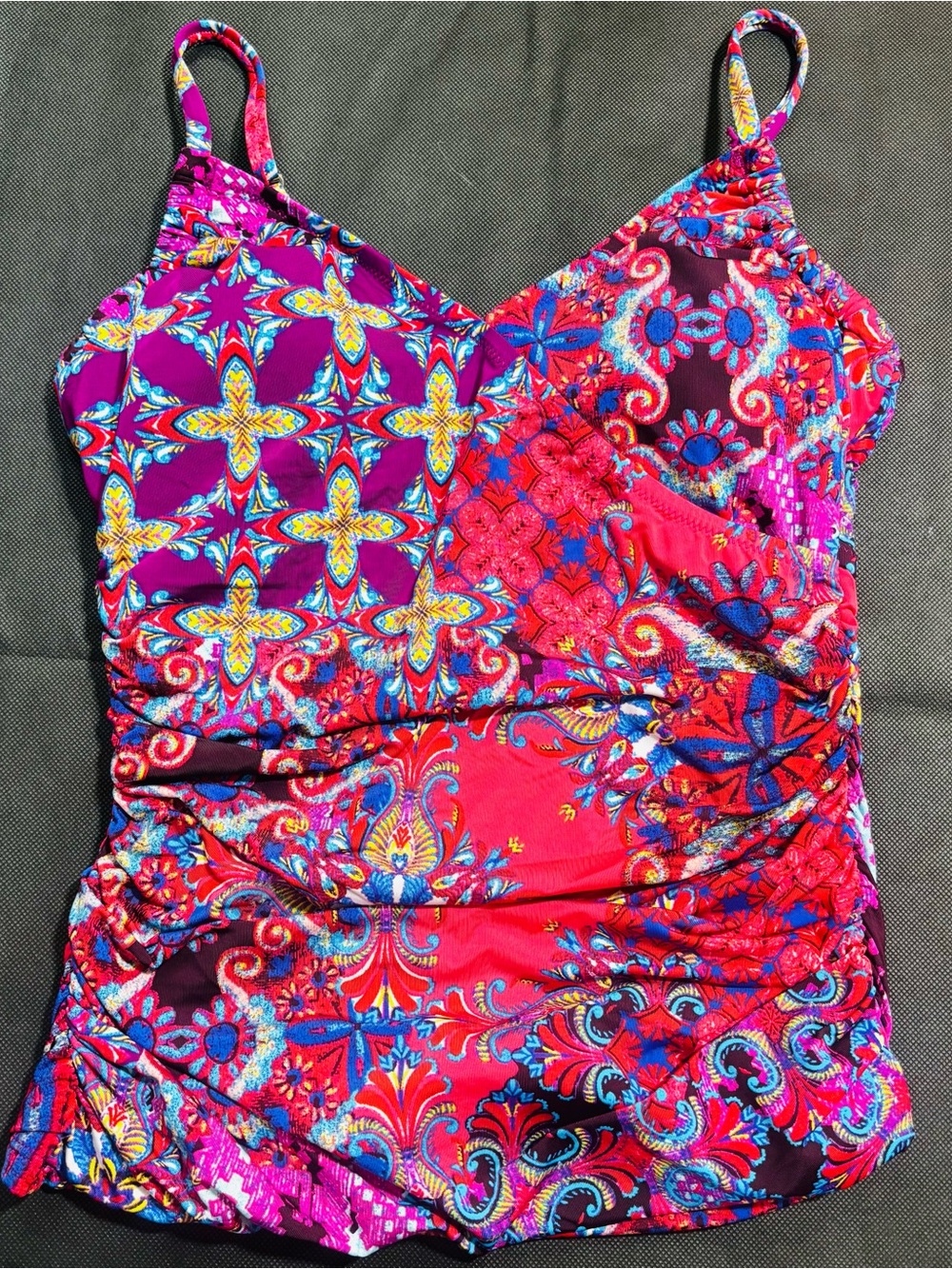 Women’s Garnet Hill Pink/Purple Floral Bathing Suit Top, Scrunch, Tank, Size 4